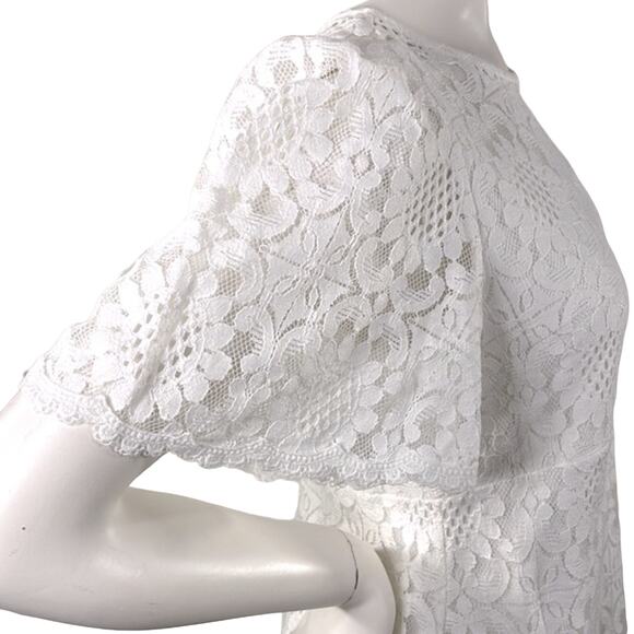 Womens DB Floral Lace Shift Dress Zip Up Lined White Sweet Flared Short Slv  12 - Picture 5 of 13